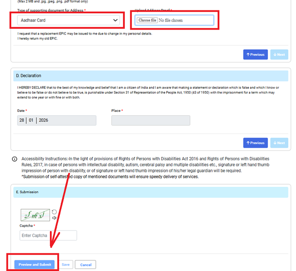 voter id change address  online 