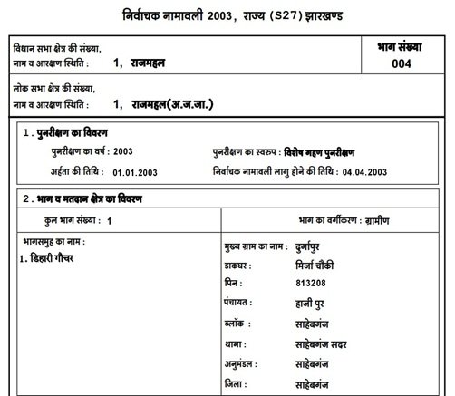 voter list 2003 jharkhand